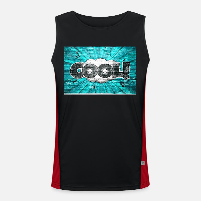 cool Comic Style Bubble Graffiti Lettering sur Bric Débardeur respirant contrasté Homme 