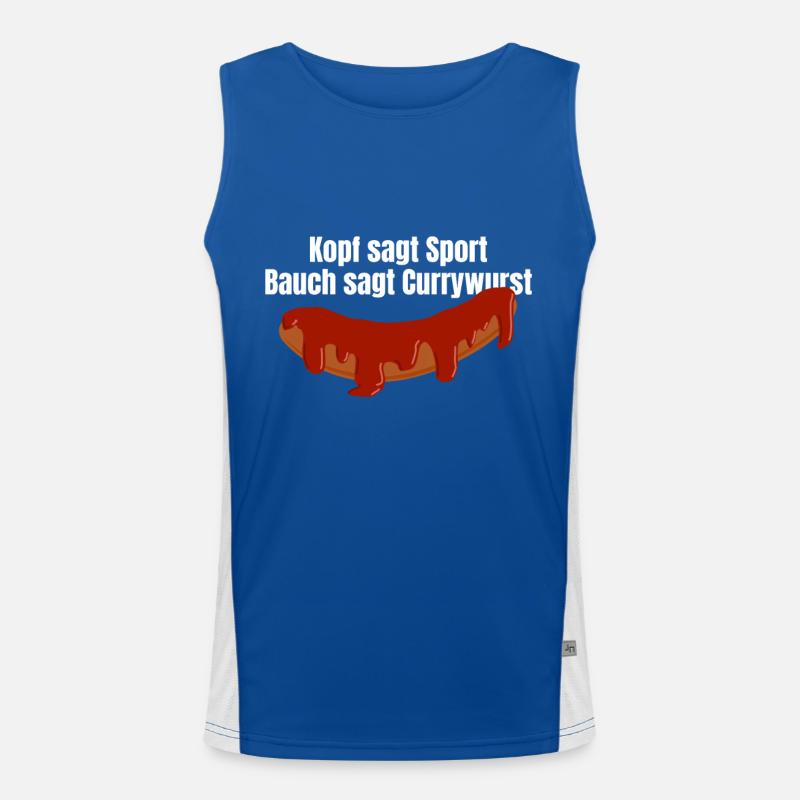 Kopf sagt Sport Bauch sagt Currywurst - Spruch Funktionelles Kontrast-Tank Top für Männer 
