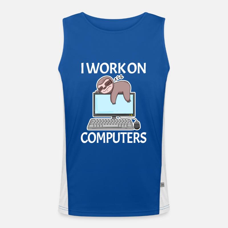 I work on computers computer nerd lazy funny Men's Functional Contrast Tank Top 