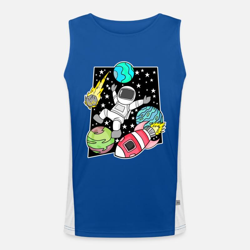 Astronaut in space with rocket Men's Functional Contrast Tank Top 