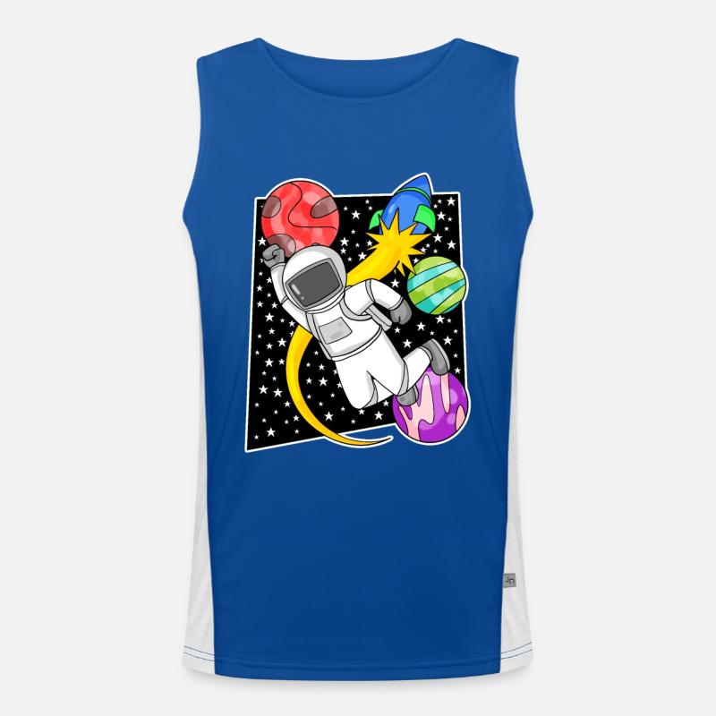 Astronaut in space with rocket Men's Functional Contrast Tank Top 