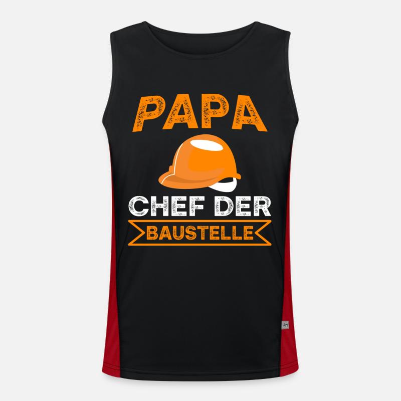 Papa Chef der Baustelle Spruch Funktionelles Kontrast-Tank Top für Männer 