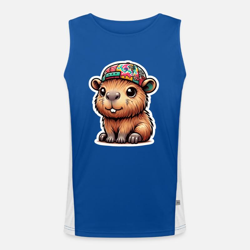 Capybara with cap Men's Functional Contrast Tank Top 
