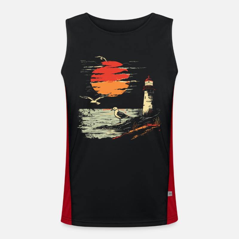 Mouette Seabird Phare Coucher de soleil Débardeur respirant contrasté Homme 