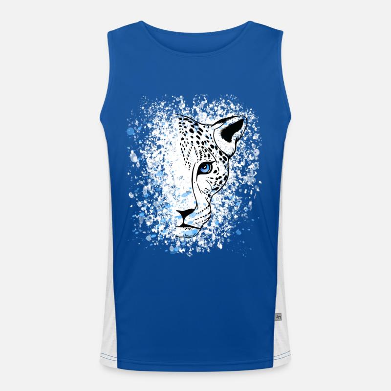 Schneeleopard Blaue Augen Cool Funktionelles Kontrast-Tank Top für Männer 