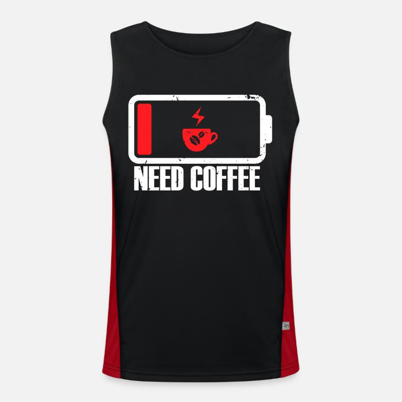 Low Battery I Need Coffee | Coffee Lover Men's Functional Contrast Tank Top 