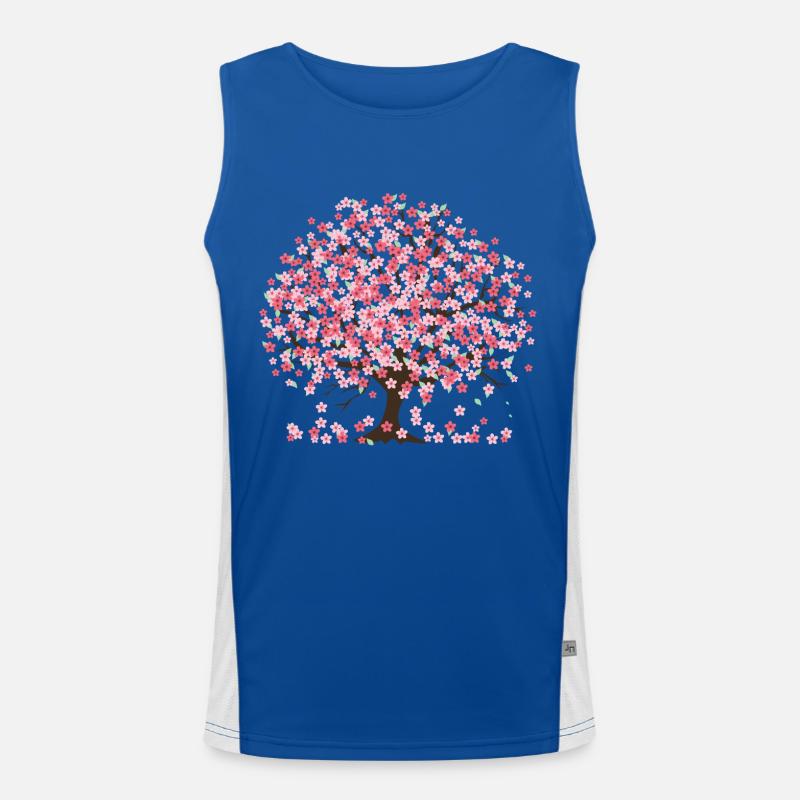 Cherry Blossom tree and petals Men's Functional Contrast Tank Top 