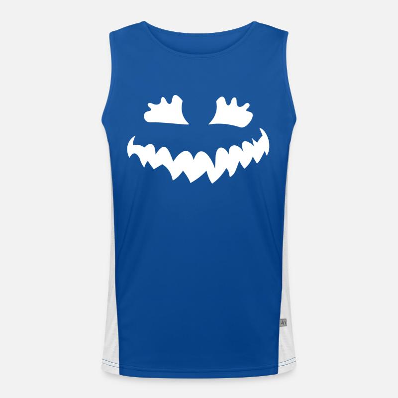 creepy pumpkin face for Halloween Men's Functional Contrast Tank Top 