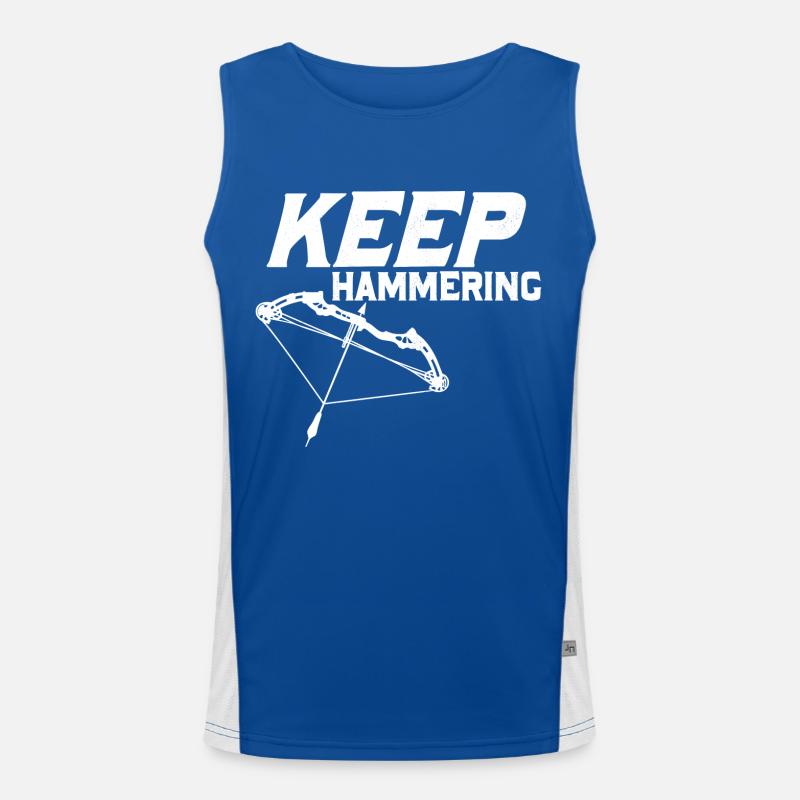 Keep Hammering Archery Target Bow & Arrows Funktionelles Kontrast-Tank Top für Männer 