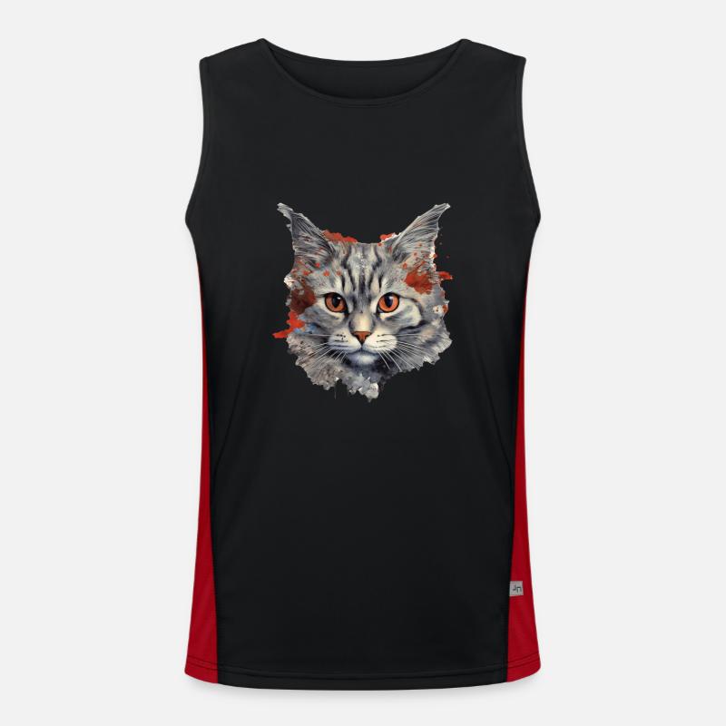 Cat - Men's Functional Contrast Tank Top  - black/red