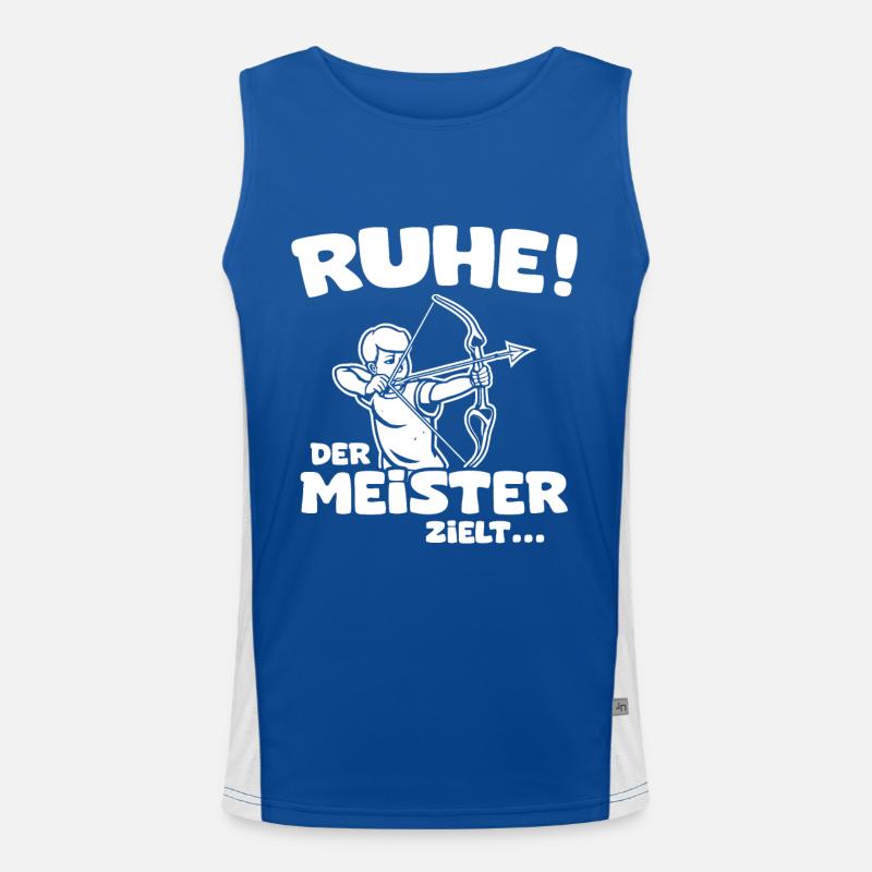 Ruhe! Der Meister zielt! Bogenschießen Bogensport Funktionelles Kontrast-Tank Top für Männer 