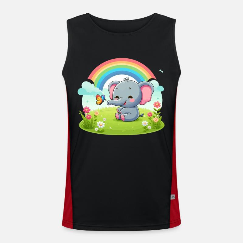 Joyful Elephant and Rainbow - Men's Functional Contrast Tank Top  - black/red