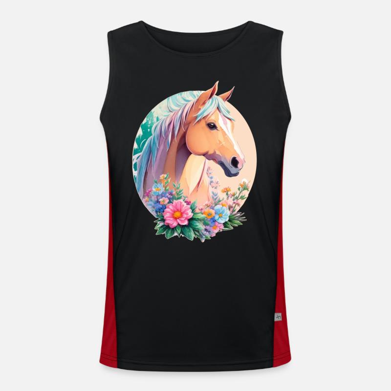 Pastell Farben Pony Pferd Kunst mit Blumen Funktionelles Kontrast-Tank Top für Männer 