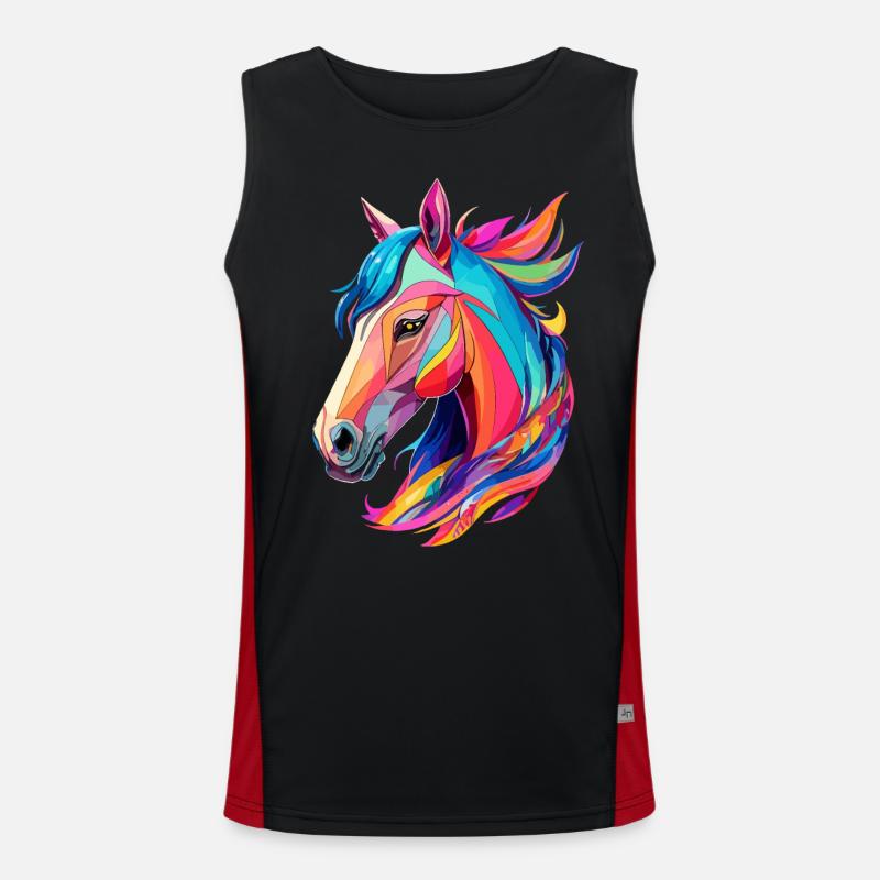 Pferde Pony Design Pferd mit Bunten Reiter Farben Funktionelles Kontrast-Tank Top für Männer 