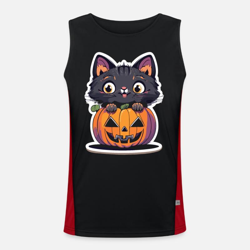 Halloween drôle : Chat dans la citrouille Débardeur respirant contrasté Homme 