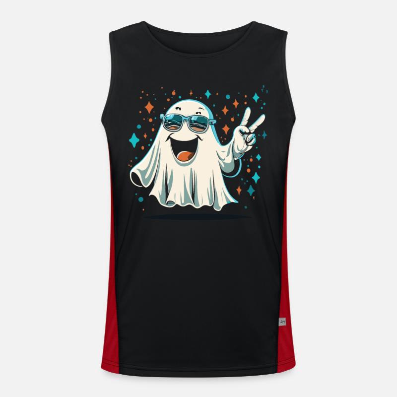 Ghostly Peace: A Peaceful Halloween Message Men's Functional Contrast Tank Top 