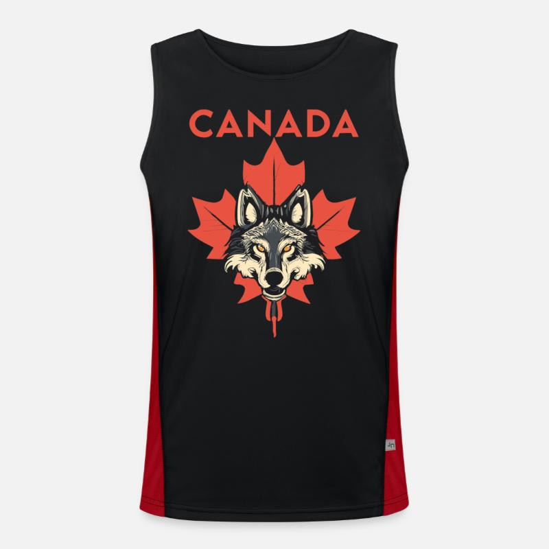 Kanada Wolf Ahornblatt Funktionelles Kontrast-Tank Top für Männer 