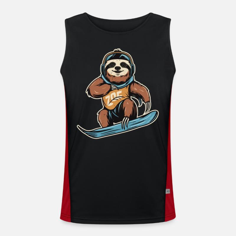 Adrenaline junkie sloth on the snowboard Men's Functional Contrast Tank Top 