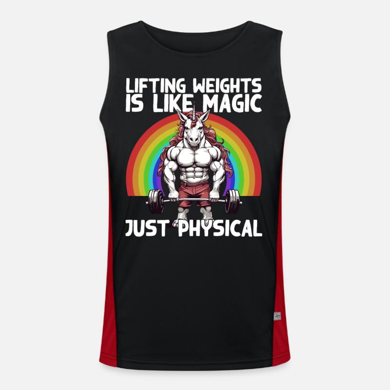Bodybuilder Einhorn Workout Magie Spruch Funktionelles Kontrast-Tank Top für Männer 