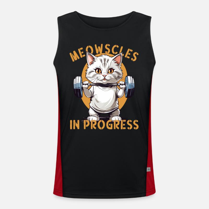 Meowscles in Progress lustiges Katzen Workout Funktionelles Kontrast-Tank Top für Männer 