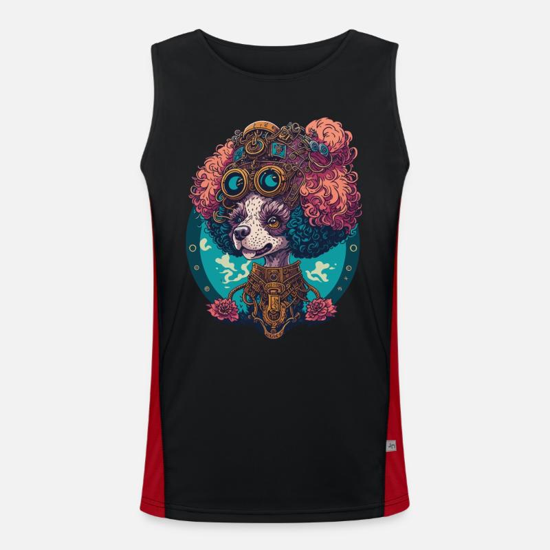 Steampunk Pudel Ästhetisches Hunde Design Funktionelles Kontrast-Tank Top für Männer 