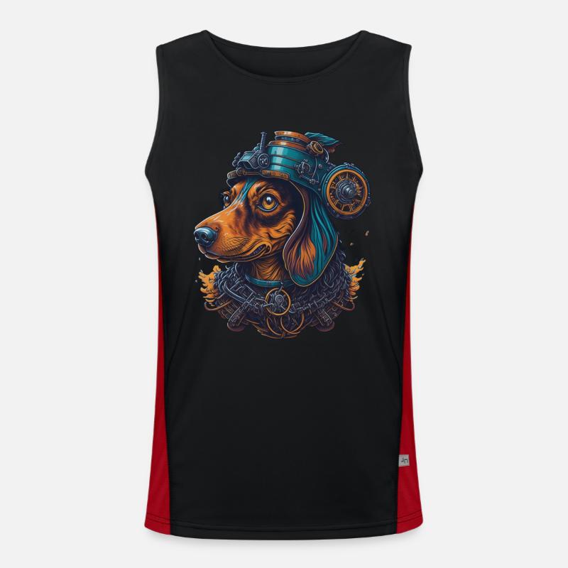 Retro Steampunk Dackel Hunde Kunst Design Funktionelles Kontrast-Tank Top für Männer 