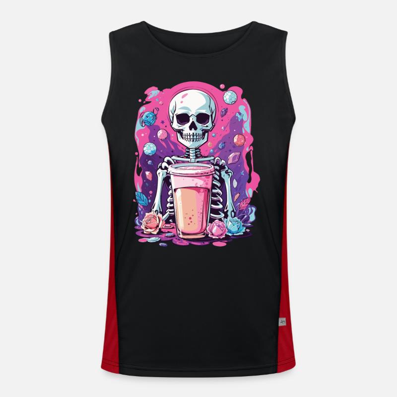 Gothic Bubble Tea Skelett Halloween Ästhetik Funktionelles Kontrast-Tank Top für Männer 