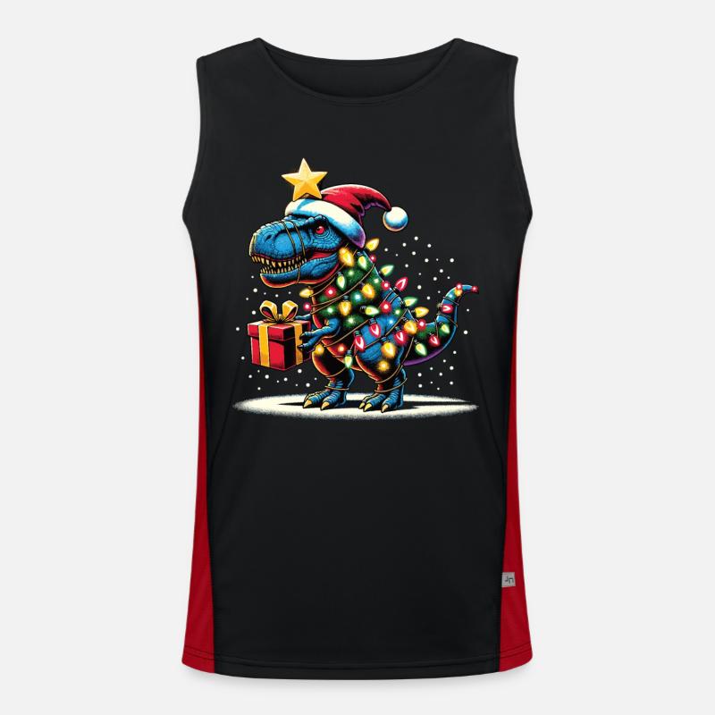 Tree Rex - Dino mit Weihnachtslichtern Funktionelles Kontrast-Tank Top für Männer 