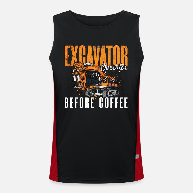 Excavator Operator Before Excavator Coffee Lover Men's Functional Contrast Tank Top 