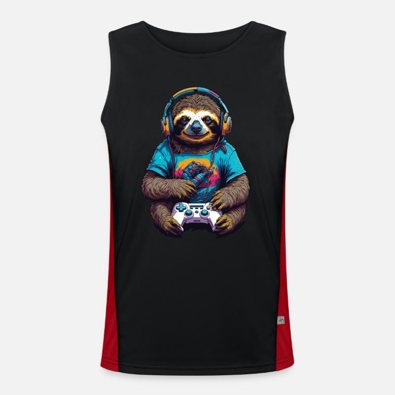 Retro Controller Gaming Faultier Nerd Design Funktionelles Kontrast-Tank Top für Männer 