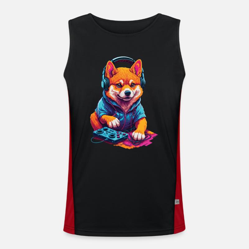 Gaming Shiba Dog Nerd with Retro Controller Men's Functional Contrast Tank Top 