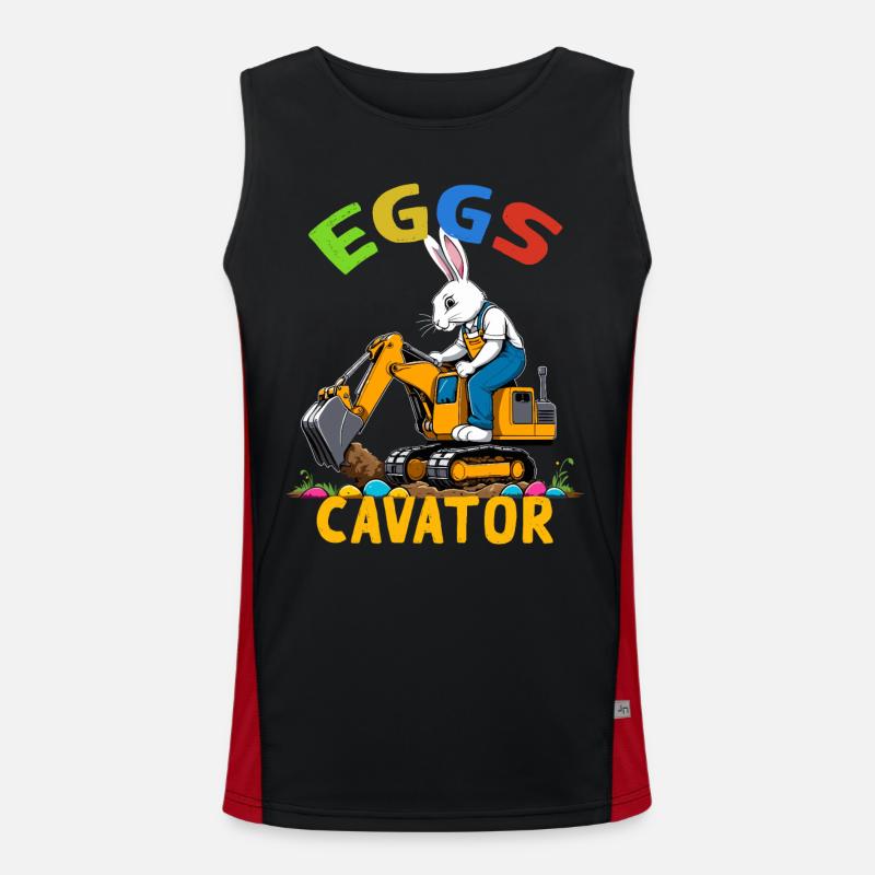 Funny Easter Saying Easter Bunny Excavator Driver Men's Functional Contrast Tank Top 