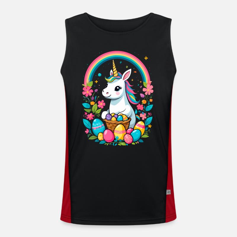 Funny Unicorn Easter Bunny Cute Easter Unicorn Men's Functional Contrast Tank Top 