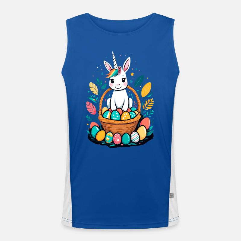 Funny Unicorn Easter Bunny Cute Easter Unicorn Men's Functional Contrast Tank Top 