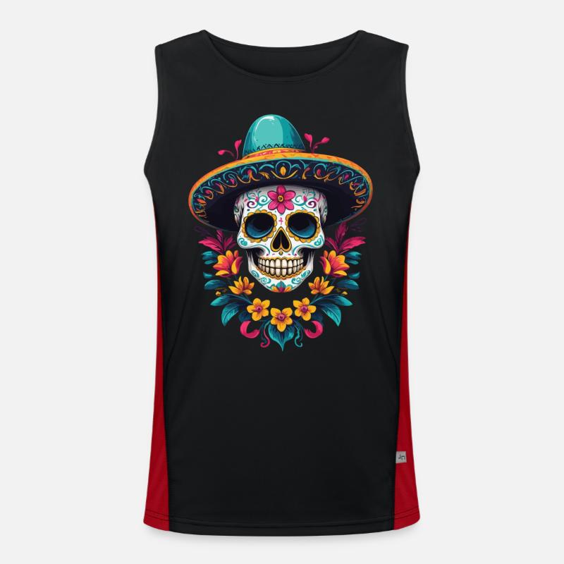Iconic Sugar Skull Mexican Holiday Men's Functional Contrast Tank Top 