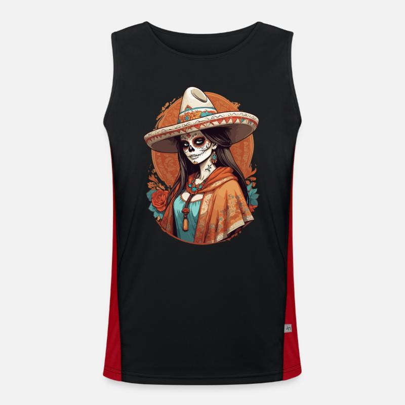 Iconic Sugar Skull Mexican Holiday Men's Functional Contrast Tank Top 