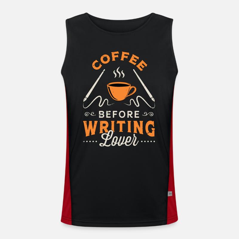 Writing Lover Coffee Before Novelist Coffee Lover Funktionelles Kontrast-Tank Top für Männer 