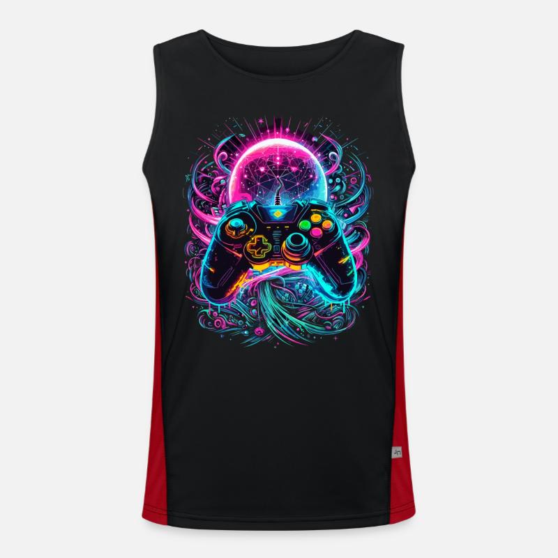 Synthwave Cyberpunk Gaming Controller - Men's Functional Contrast Tank Top  - black/red