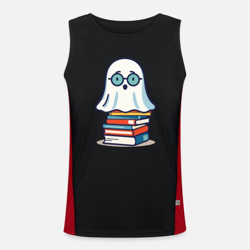 Reading Halloween Ghost Cute Bookworm Men's Functional Contrast Tank Top 