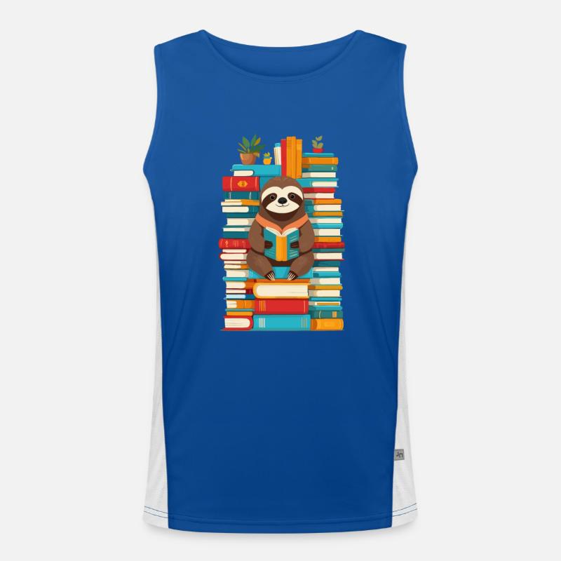 Funny Book Lover Sloth Illustration Men's Functional Contrast Tank Top 