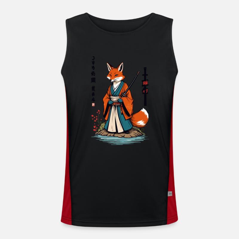 Kitsune Samurai Fuchs Vintage Ukiyo-e Stil Funktionelles Kontrast-Tank Top für Männer 