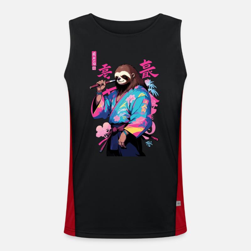 Samurai Faultier Aesthetic Vaporwave Stil Kunst Funktionelles Kontrast-Tank Top für Männer 