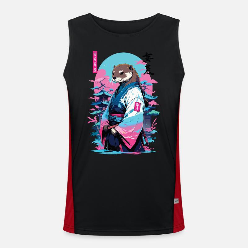 Samurai Otter Aesthetic Vaporwave Stil Funktionelles Kontrast-Tank Top für Männer 