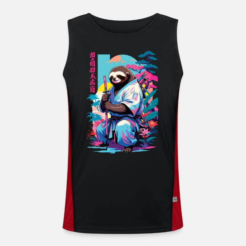 Samurai Faultier Aesthetic Vaporwave Stil Funktionelles Kontrast-Tank Top für Männer 