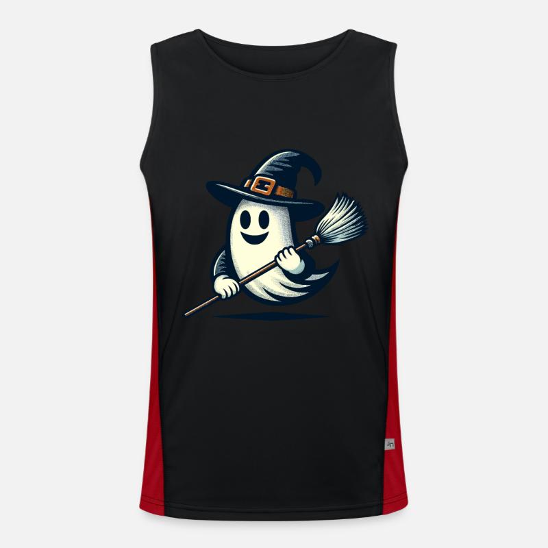 Funny Witch Spirit Witch Broom Halloween Fun Men's Functional Contrast Tank Top 