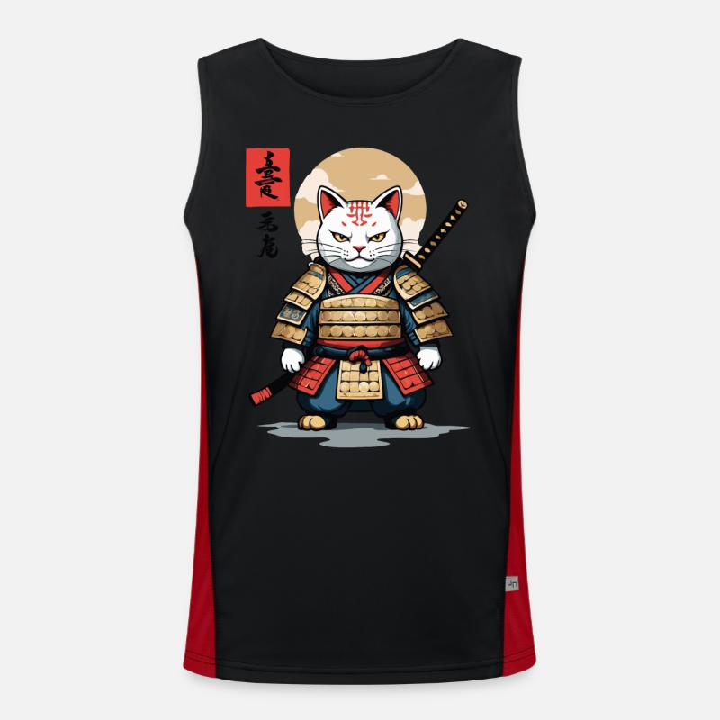 Samurai Katze Asiatischer Ukiyo-E Stil Aesthetic Funktionelles Kontrast-Tank Top für Männer 