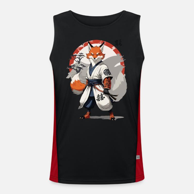 Kitsune Samurai Fuchs Vintage Ukiyo-e Stil Funktionelles Kontrast-Tank Top für Männer 