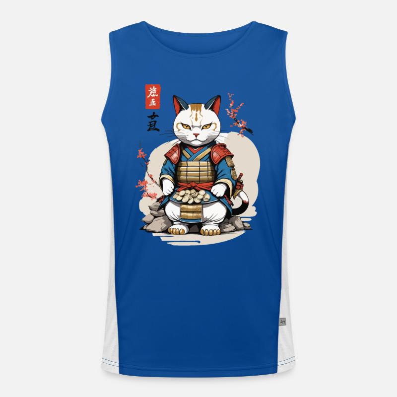 Samurai Katze im Asiatischen Ukiyo-E Stil Funktionelles Kontrast-Tank Top für Männer 