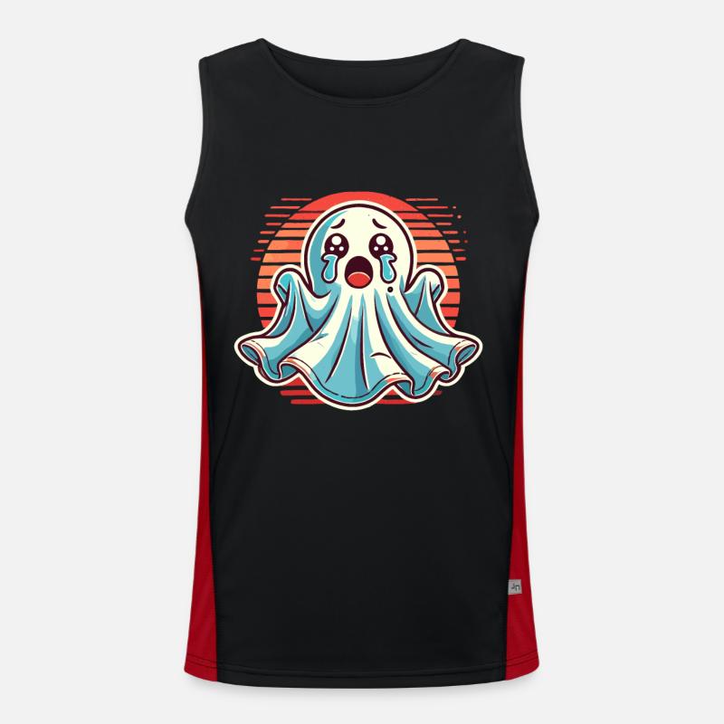Sad Ghost Cute Weeping Ghosts - Men's Functional Contrast Tank Top  - black/red