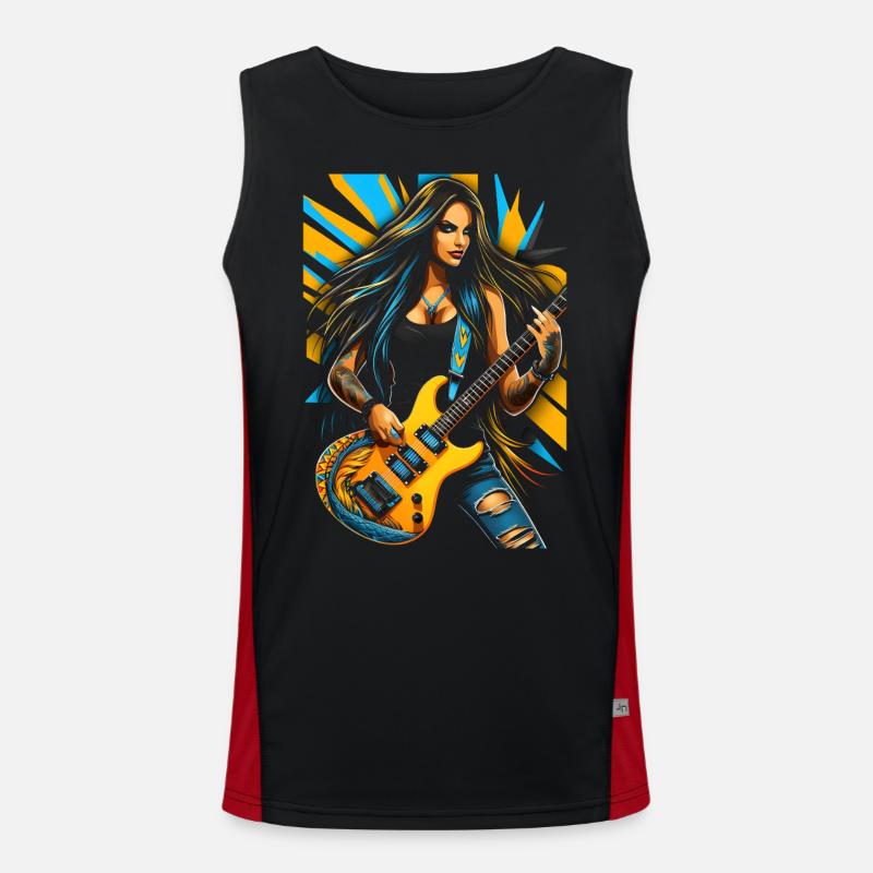 Wild guitar diva with electric guitar - Men's Functional Contrast Tank Top  - black/red
